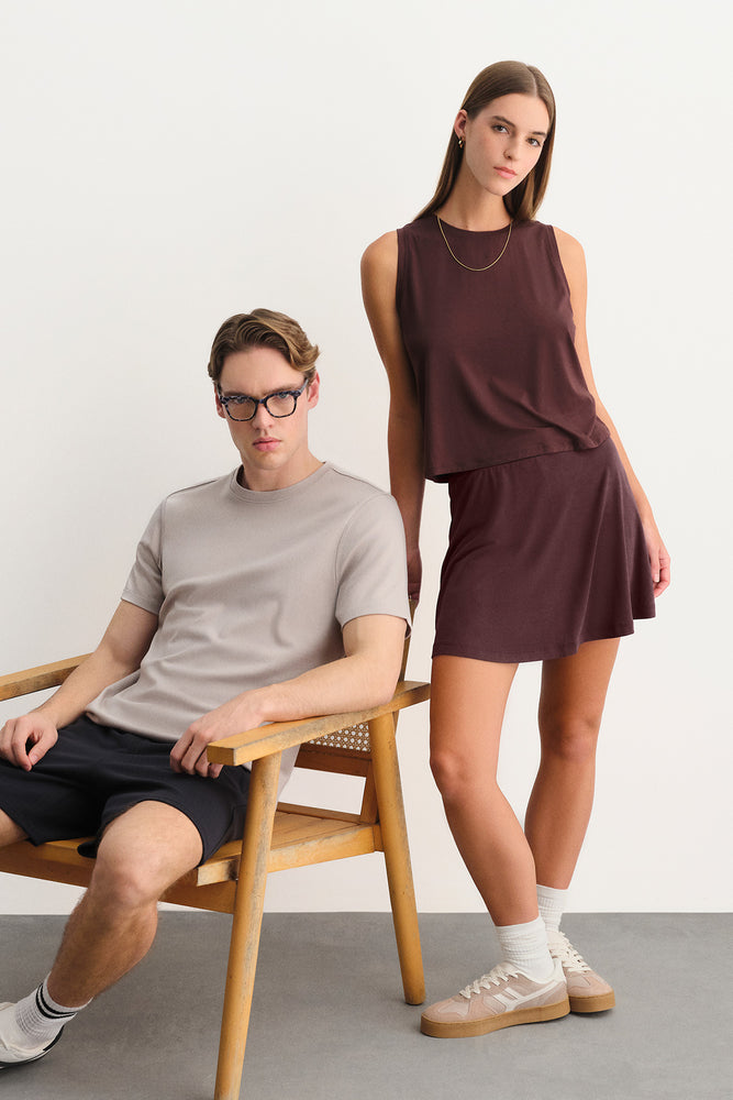 Koyu Kahve Basic Modal Karışımlı Şort Etek