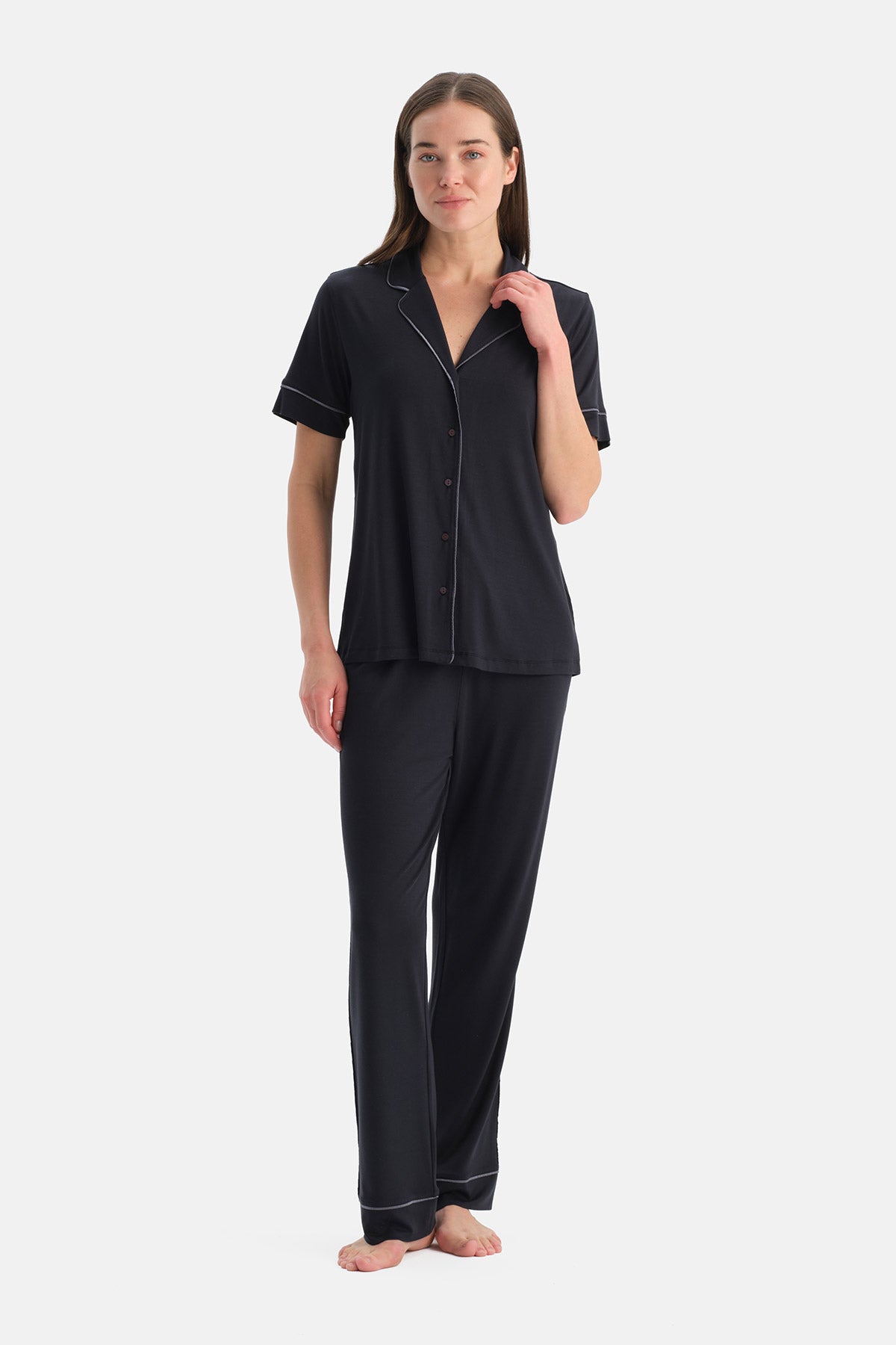 BİYE DETAYLI SİROVİSKON GÖMLEK PANTOLON TAKIM