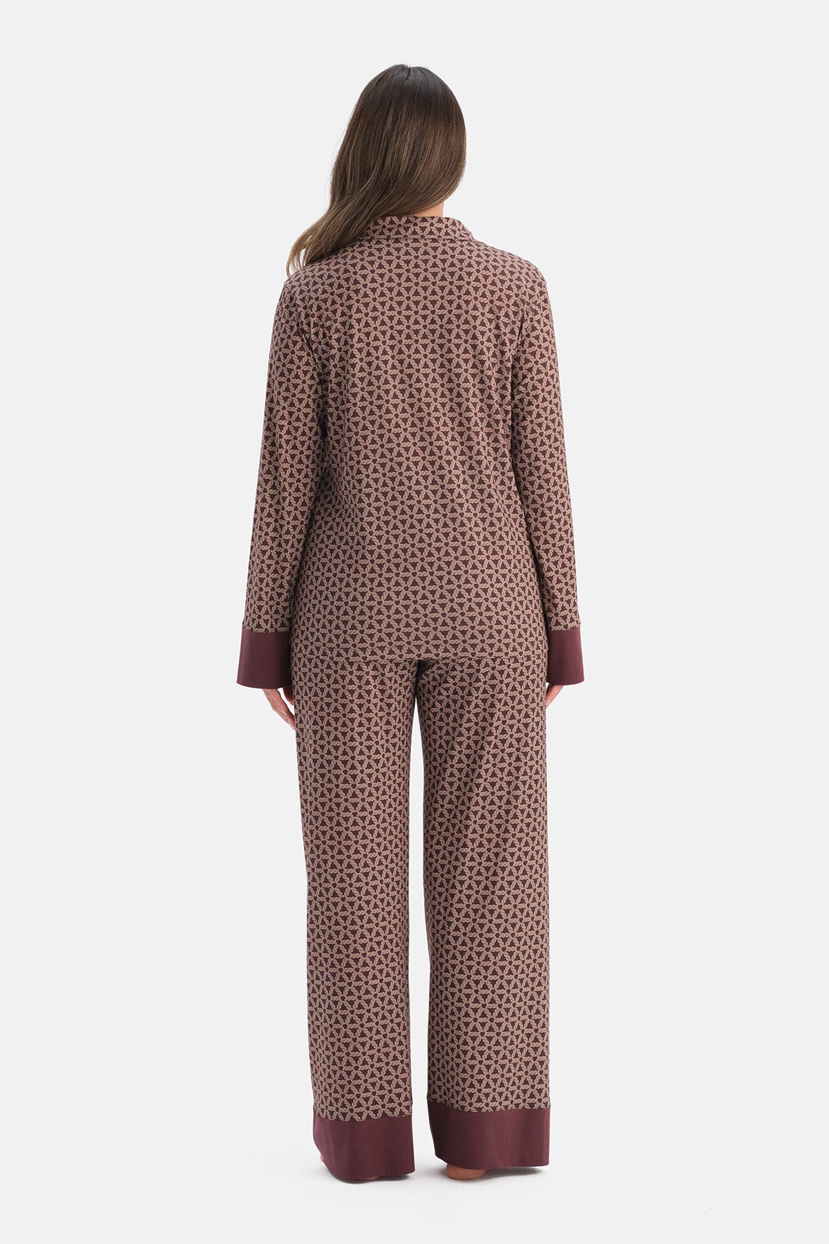 GEOMETRİK DESENLİ PAMUK MODAL GÖMLEK PANTOLON TAKIM