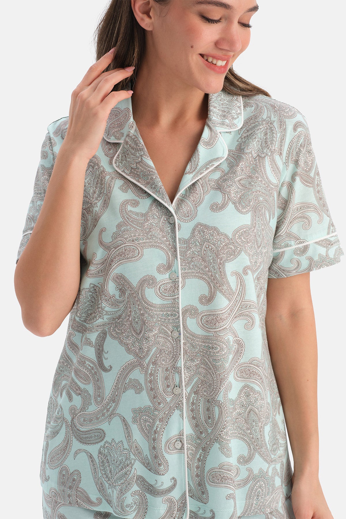 ŞAL DESENLİ PAMUK MODAL GÖMLEK PANTOLON TAKIM