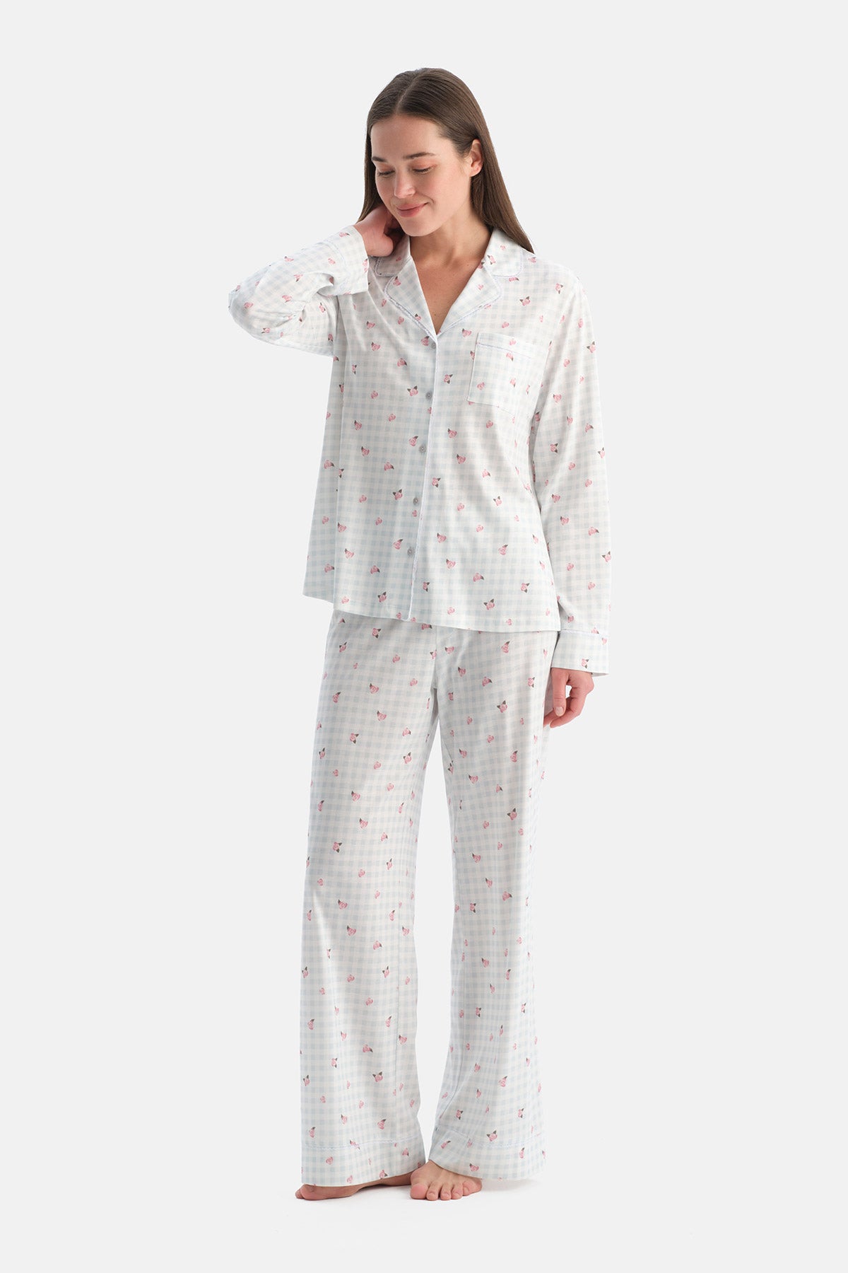 PÖTİKARELİ PAMUK MODAL GÖMLEK PANTOLON TAKIM