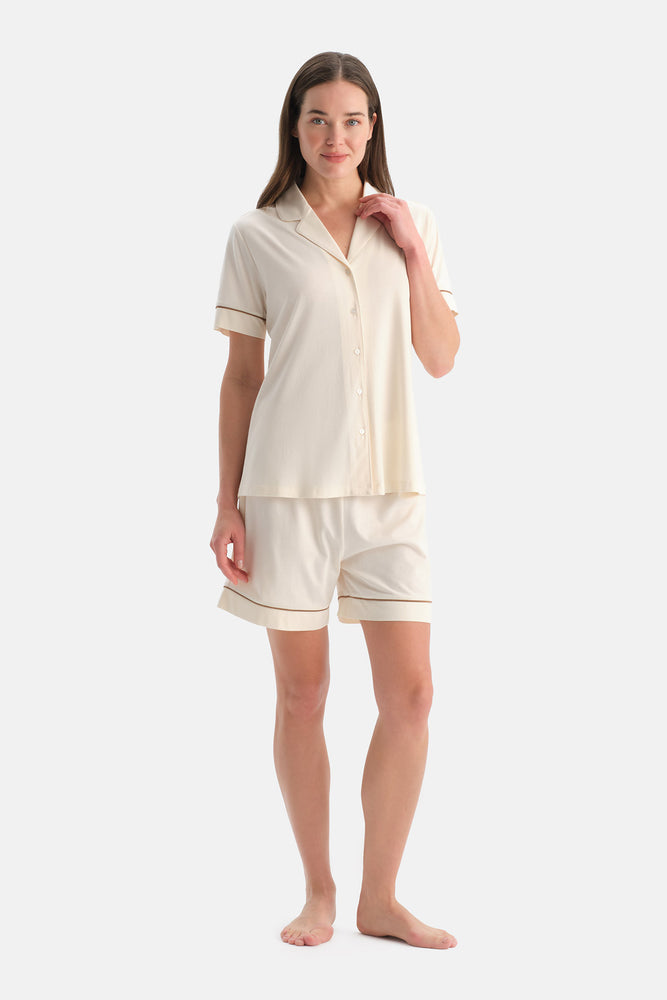 BİYELİ PAMUK MODAL GÖMLEK ŞORT TAKIM