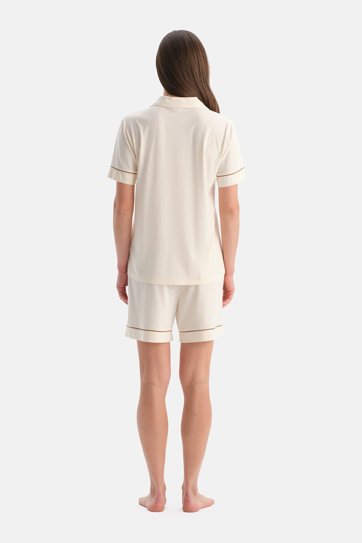 BİYELİ PAMUK MODAL GÖMLEK ŞORT TAKIM