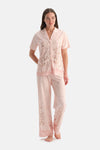 Açık Pembe Çiçekli Pamuk Modal Gömlek Pijama Takımı