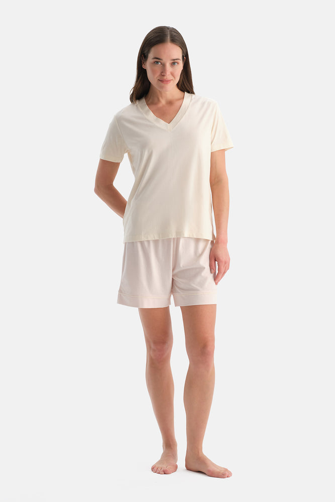 V YAKA PAMUK MODAL TİŞÖRT ŞORT TAKIM