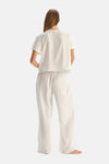 Beyaz Bağlama Detaylı Dokuma Pijama Takımı