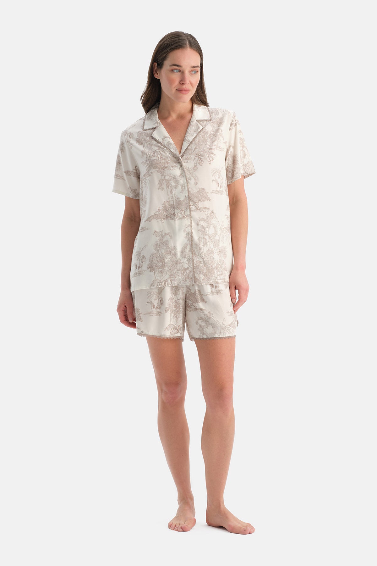 AĞAÇ DESENLİ VİSKON GÖMLEK ŞORT TAKIM