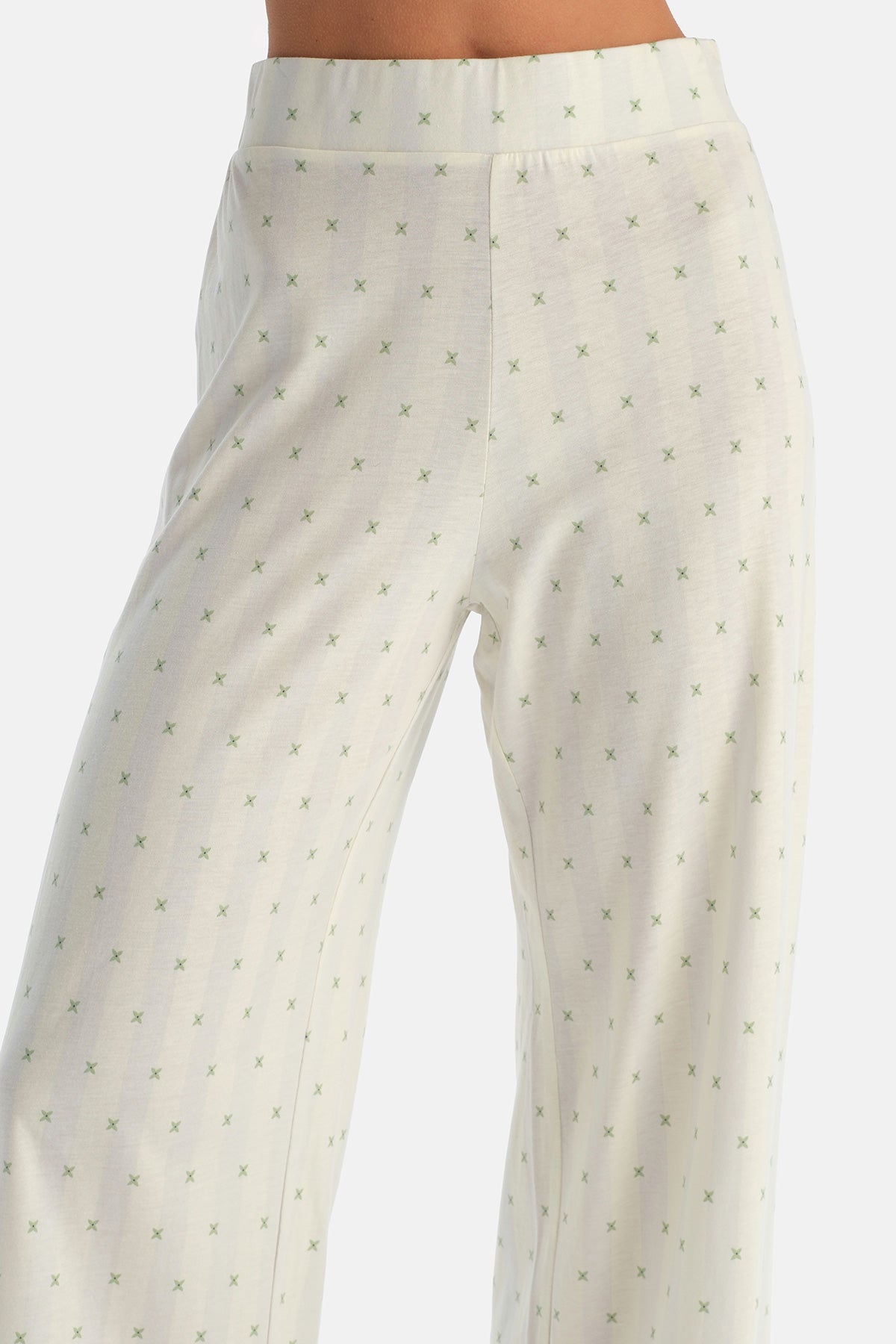 Su Yeşili Geometrik Desenli Gömlek Pantolon Pijama Takımı