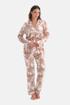 Açık Pembe Şal Desenli Penye Modal Gömlek Pantolon Pijama Takımı