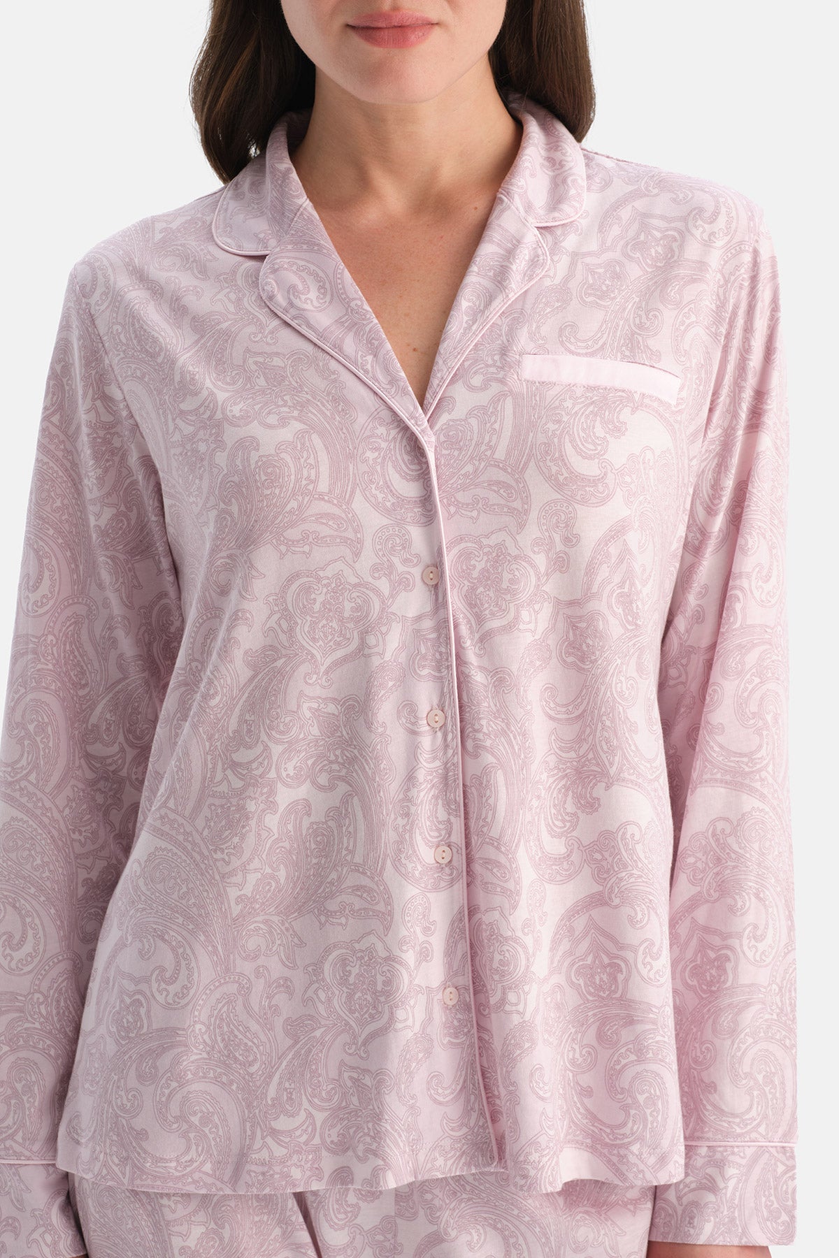 Açık Pembe Şal Desenli Gömlek Pantolon Takım