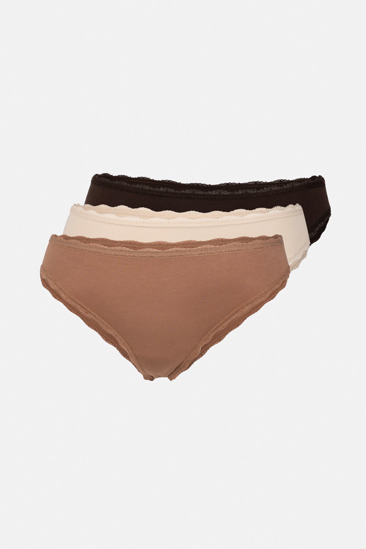 3'LÜ BEL VE PAÇA DANTEL DETAYLI DÜZ BRIEF KÜLOT