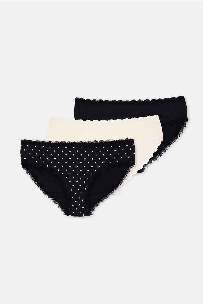 3'LÜ BEL VE PAÇA DANTEL DETAYLI BASKILI HIPSTER KÜLOT