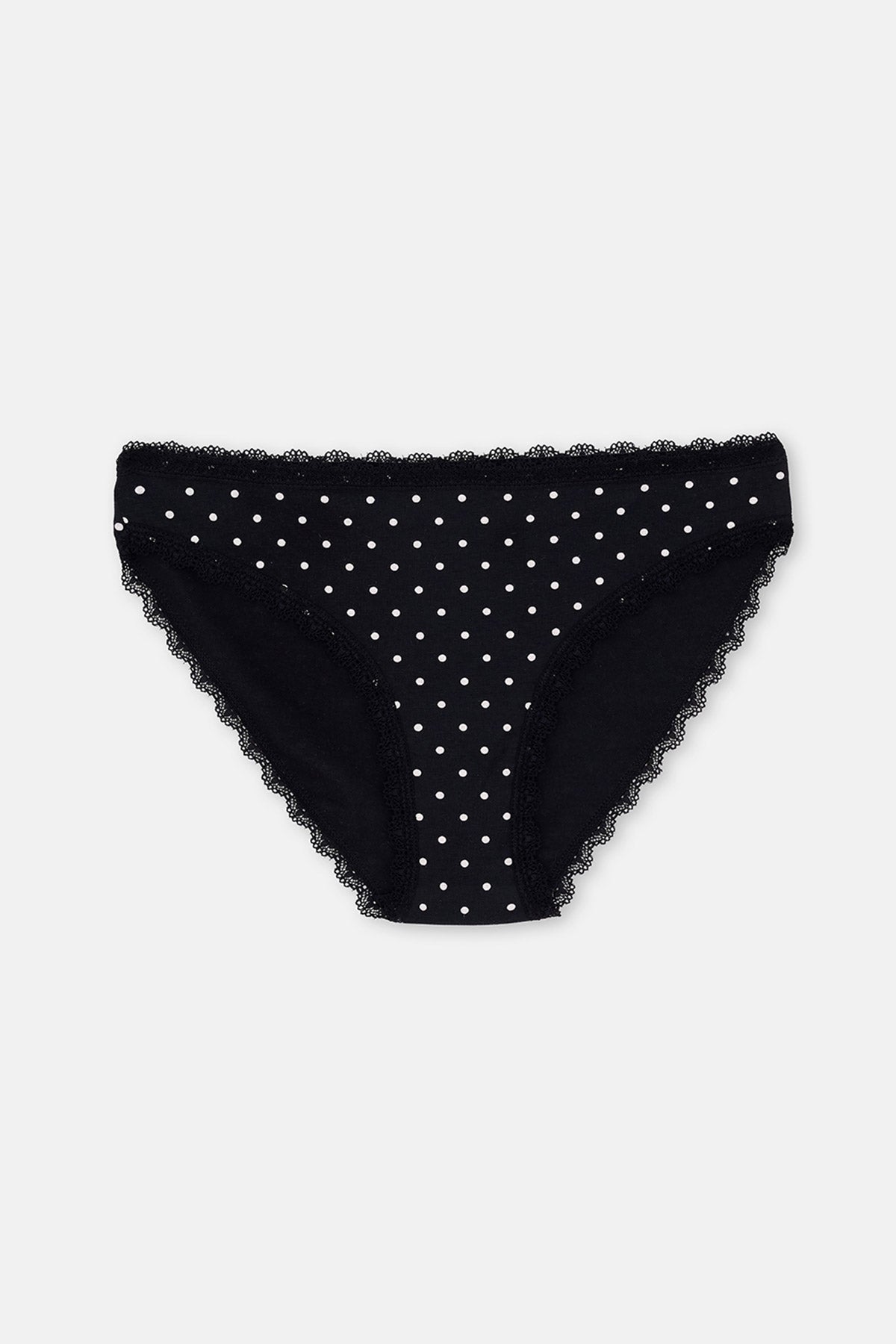 Ekru-Siyah 3'lü Bel ve Paça Dantel Detaylı Baskılı Brief Külot