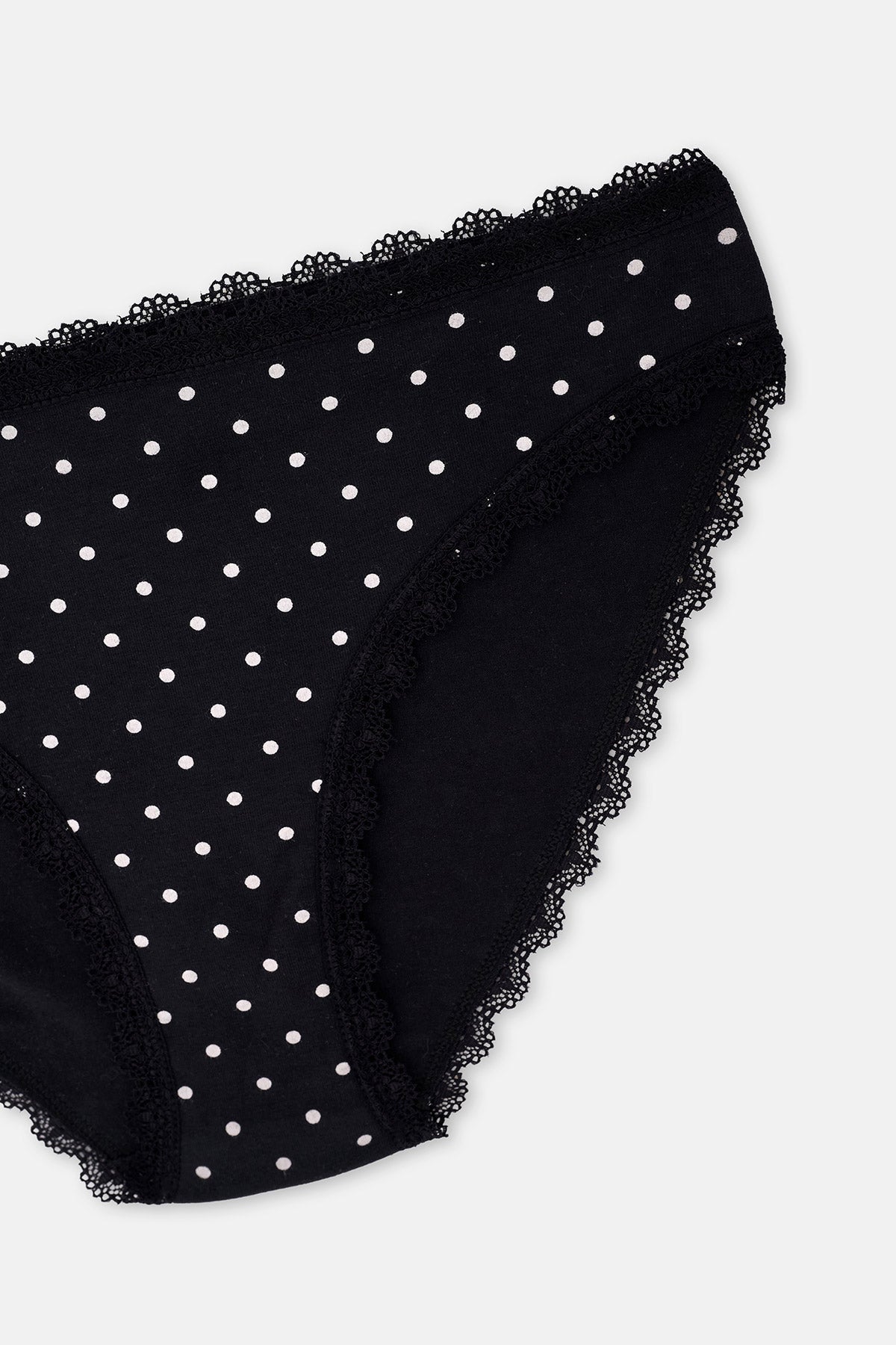 Ekru-Siyah 3'lü Bel ve Paça Dantel Detaylı Baskılı Brief Külot