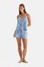 Mavi Nakış Detaylı Dokuma Camisole Şort Takım