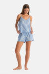 Mavi Nakış Detaylı Dokuma Camisole Şort Takım