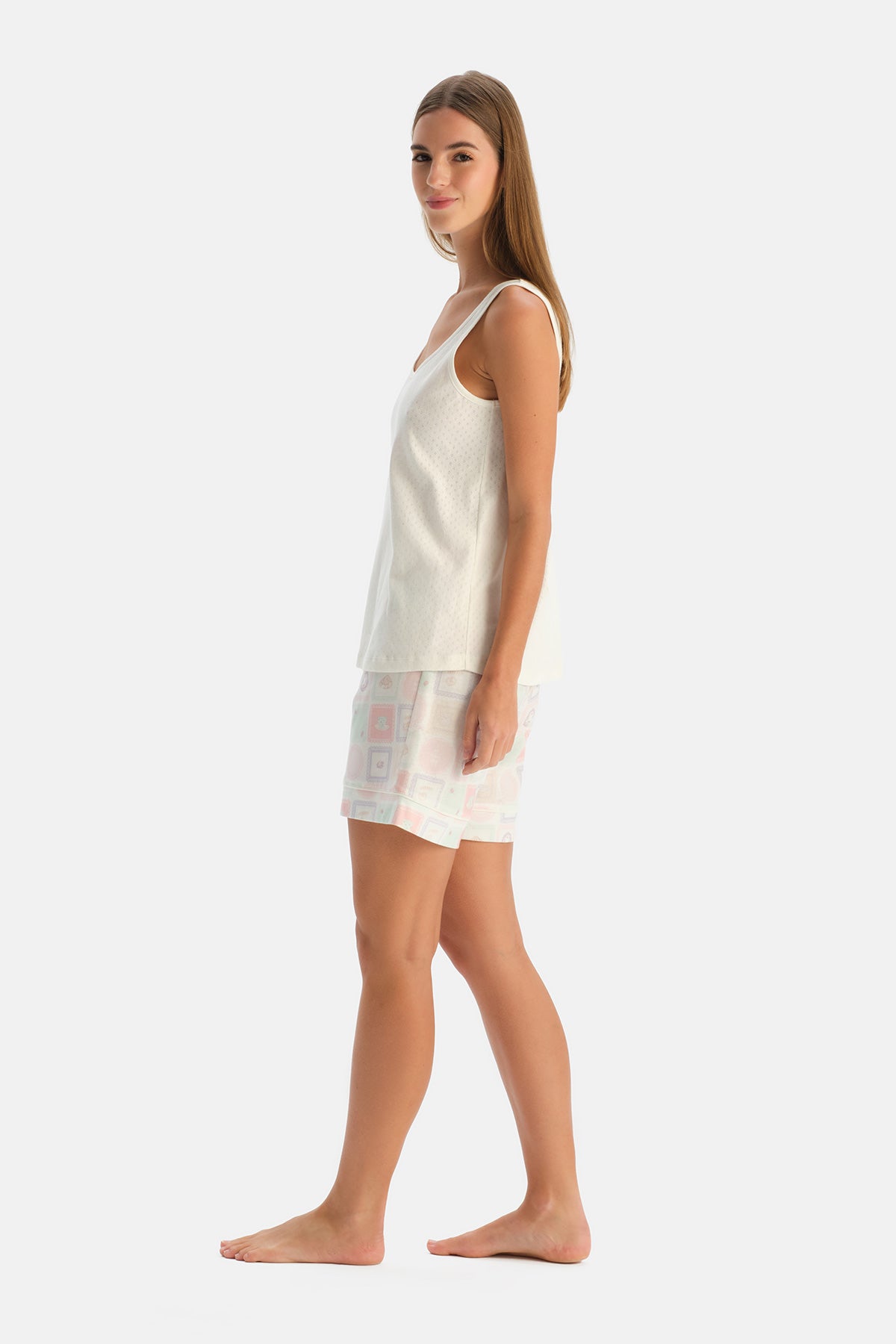 Ekru Kalın Askılı Atlet Şort Takım