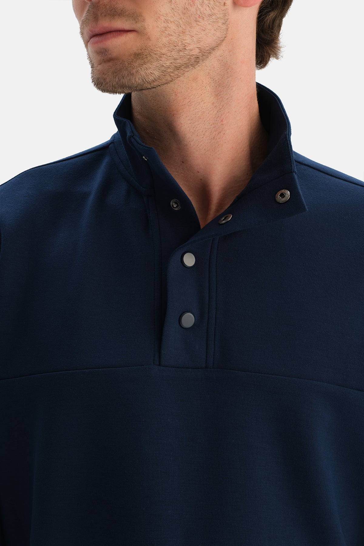 Lacivert Çıtçıt Yaka Sweatshirt