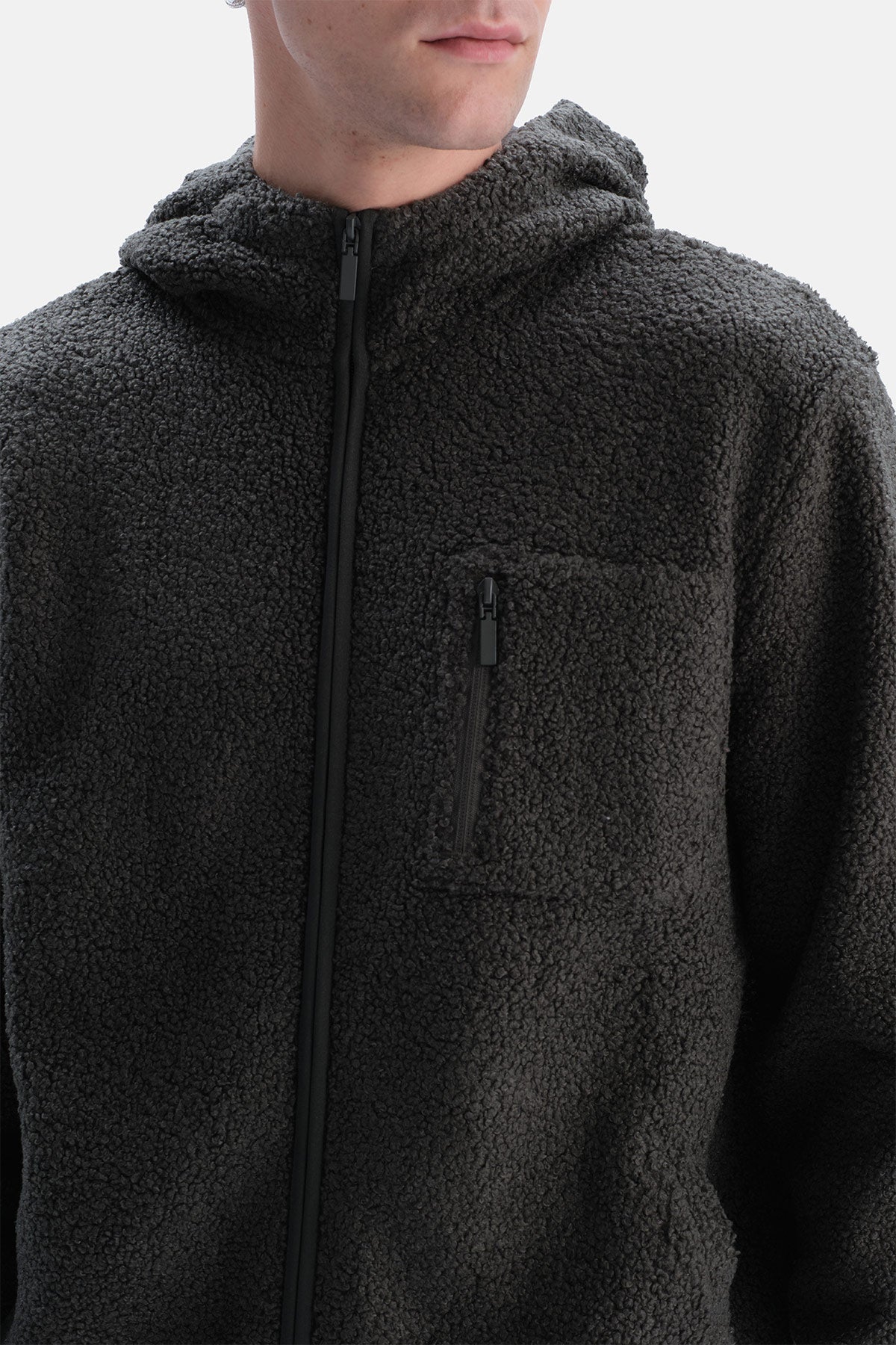 Haki Kapüşonlu Polar Mont
