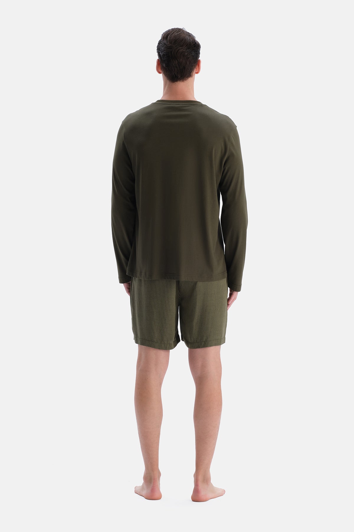 Haki Üçlü Uzun Kollu Pijama Takımı