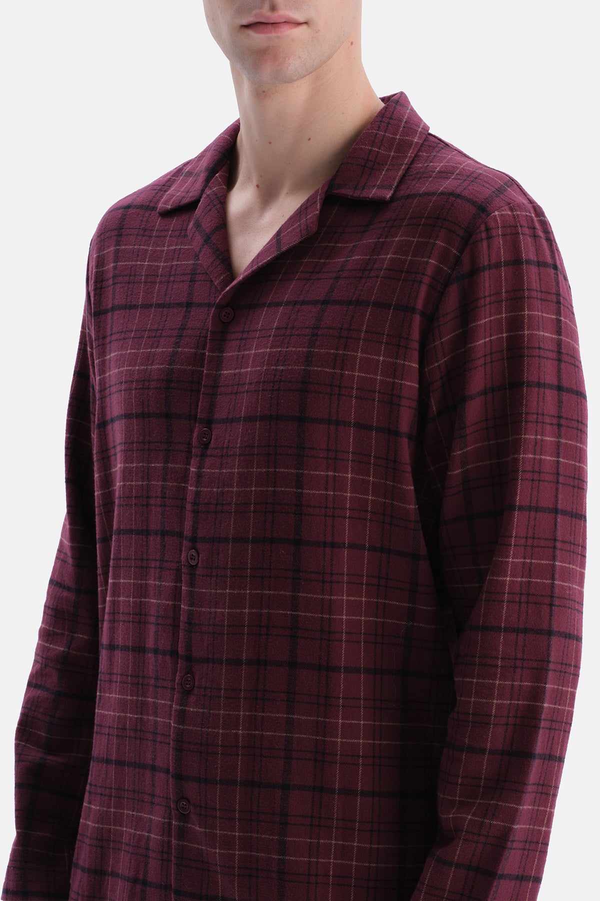 Bordo Ekose Flanel Gömlek Pantolon Takım