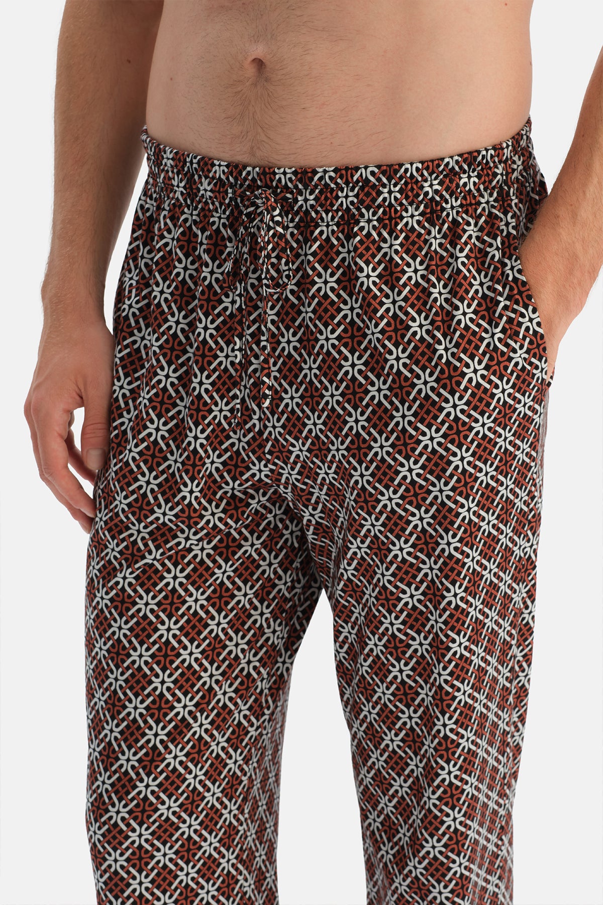 Kiremit Geometrik Baskılı Gömlek Pantolon Takım