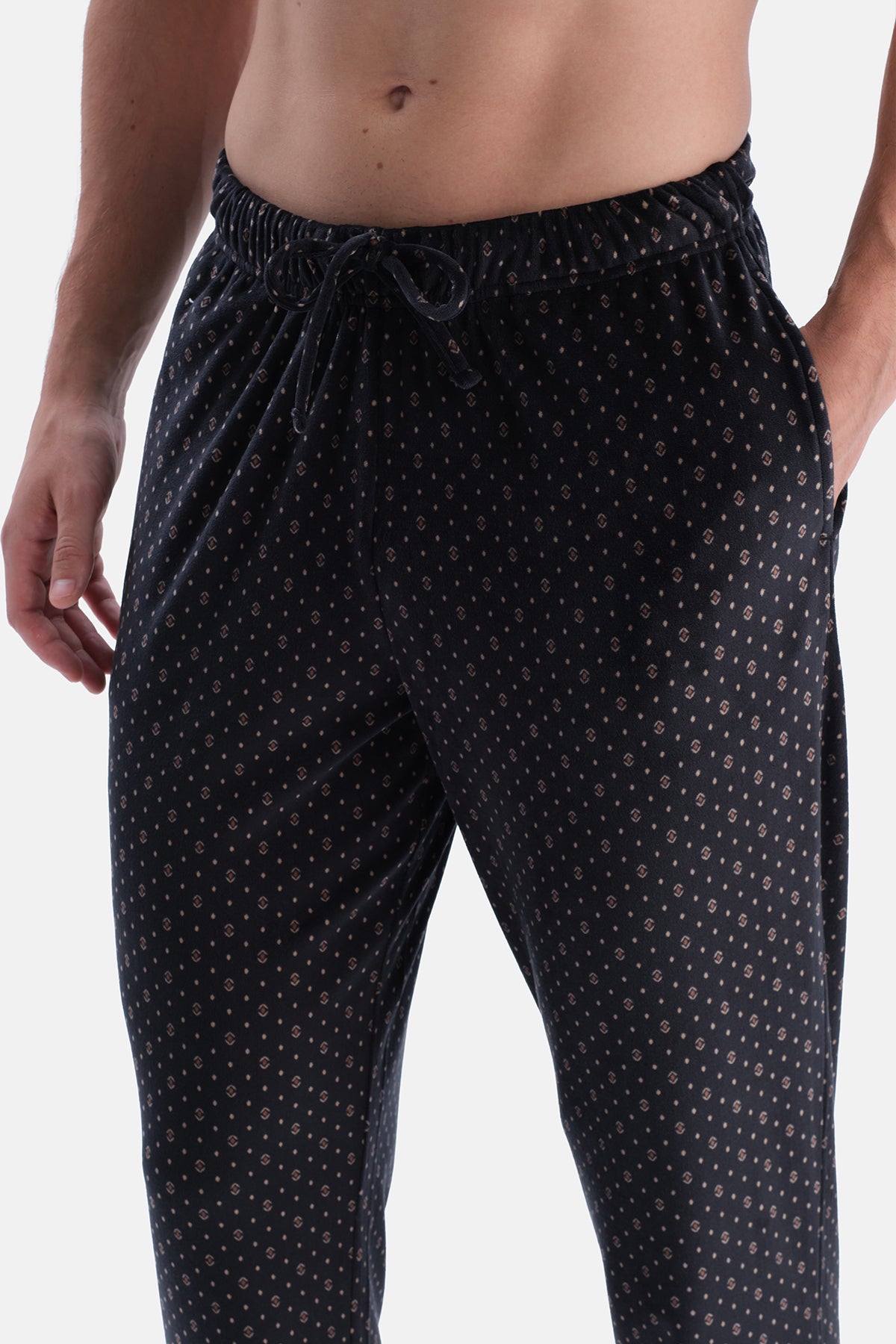 Siyah Jogger Paça Baskılı Termal İkili Pantolon