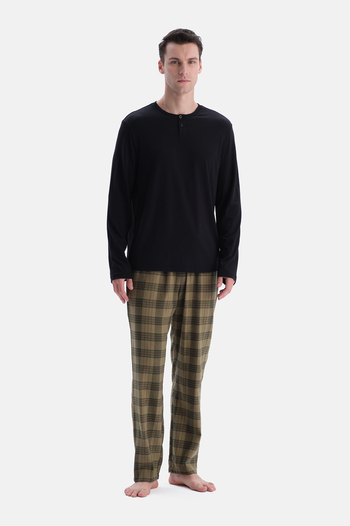 Haki Ekose Flanel Pantolon