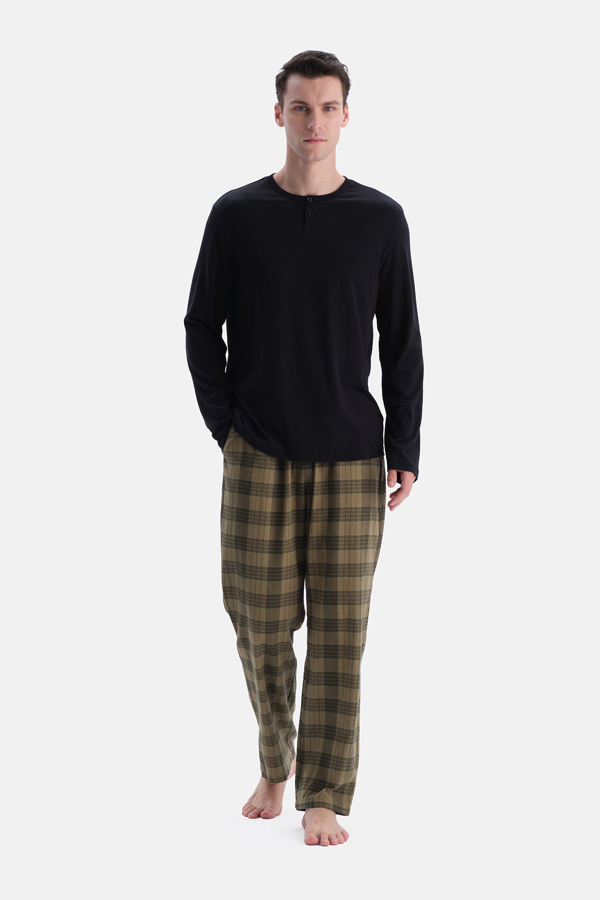Haki Ekose Flanel Pantolon