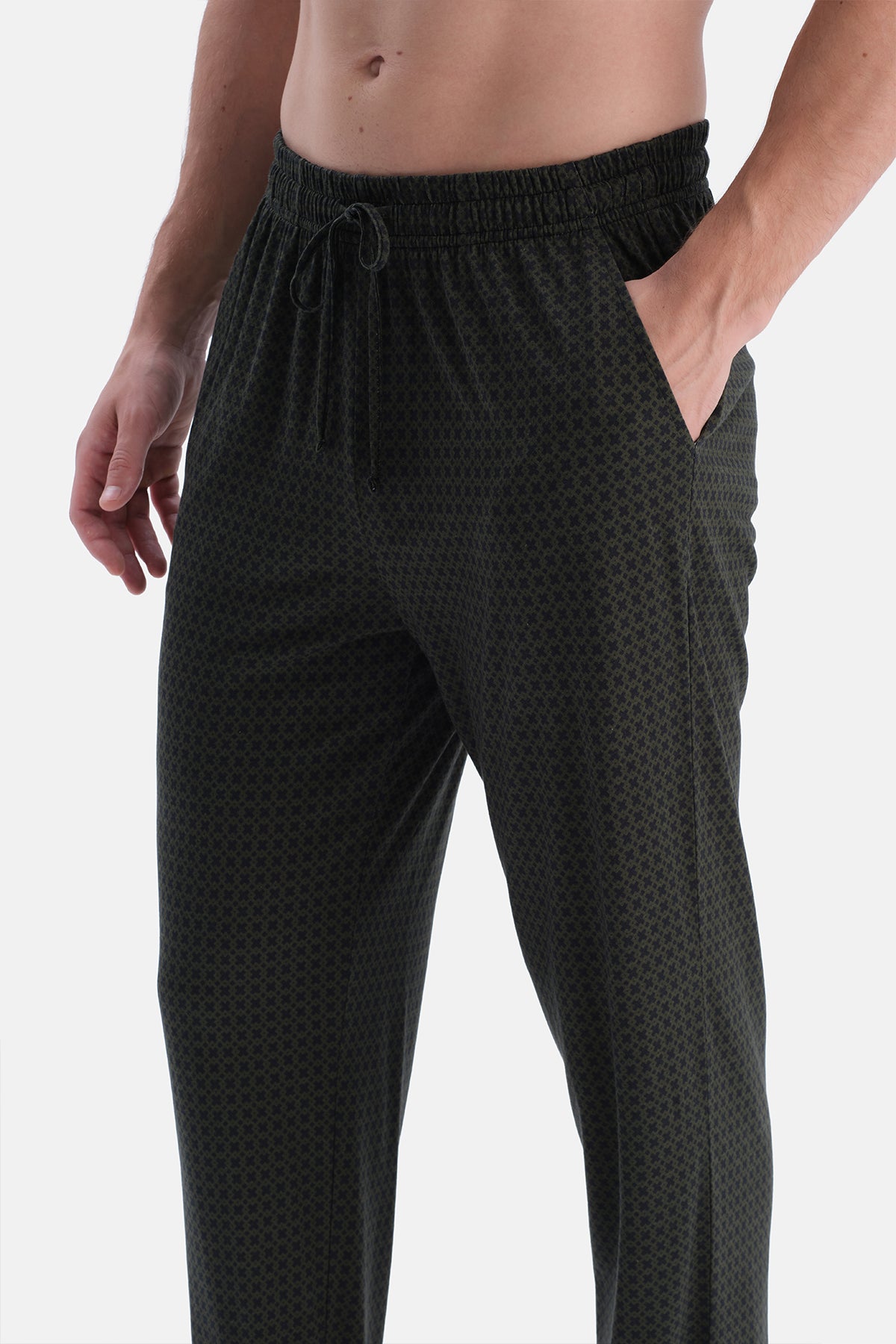 Siyah İkili Düz ve Geometrik Desen Pamuk Modal Pantolon Seti