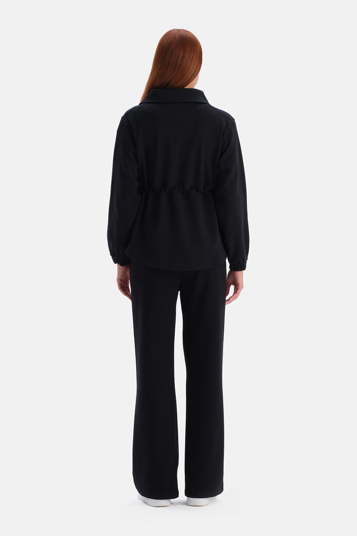 Siyah Şardonlu Modal Bel Büzgülü Sweatshirt