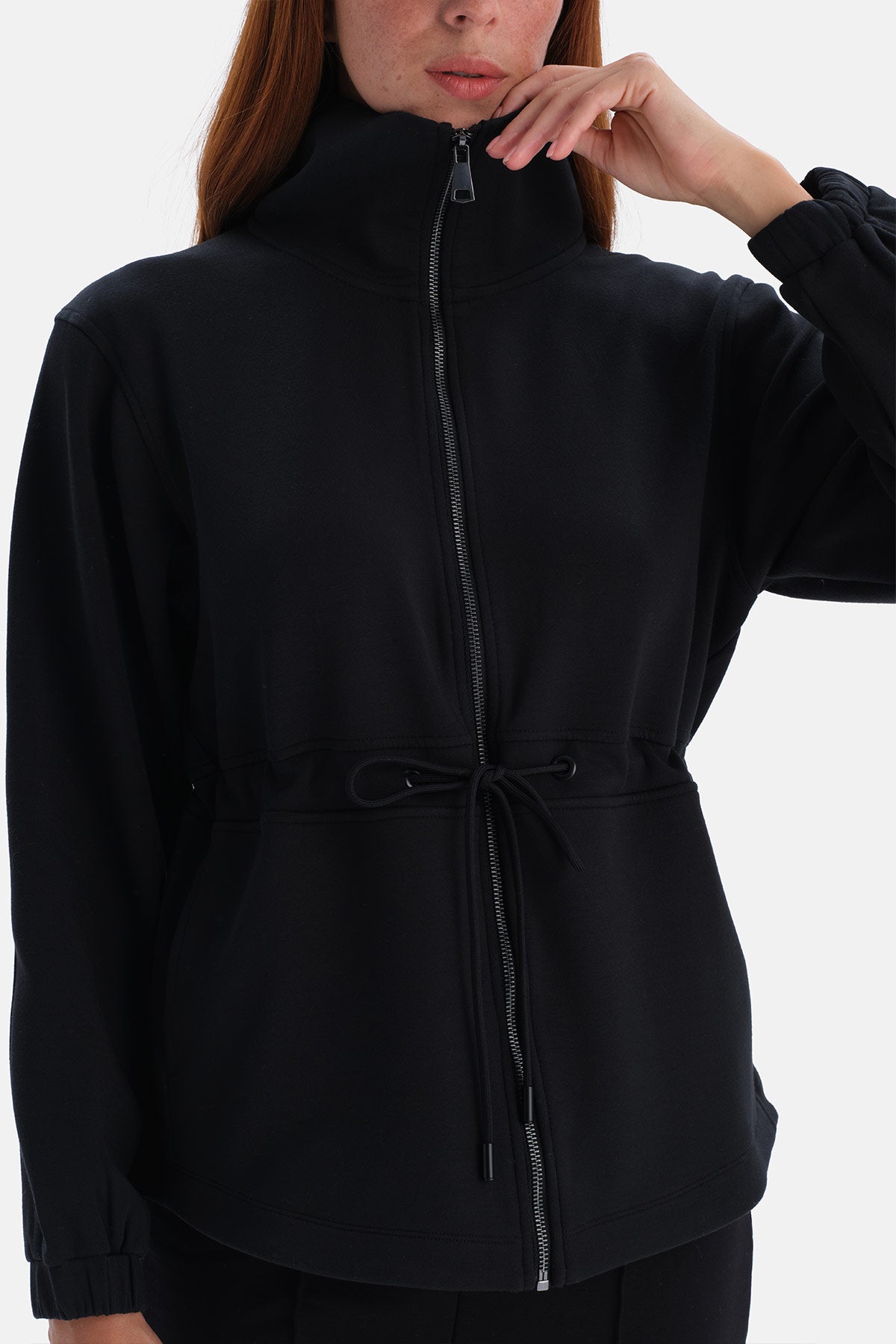 Siyah Şardonlu Modal Bel Büzgülü Sweatshirt