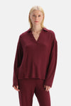 Bordo Örgü Detaylı Polo Yaka Bluz