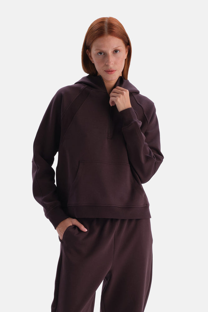 Kahverengi Kapşonlu Sweatshirt