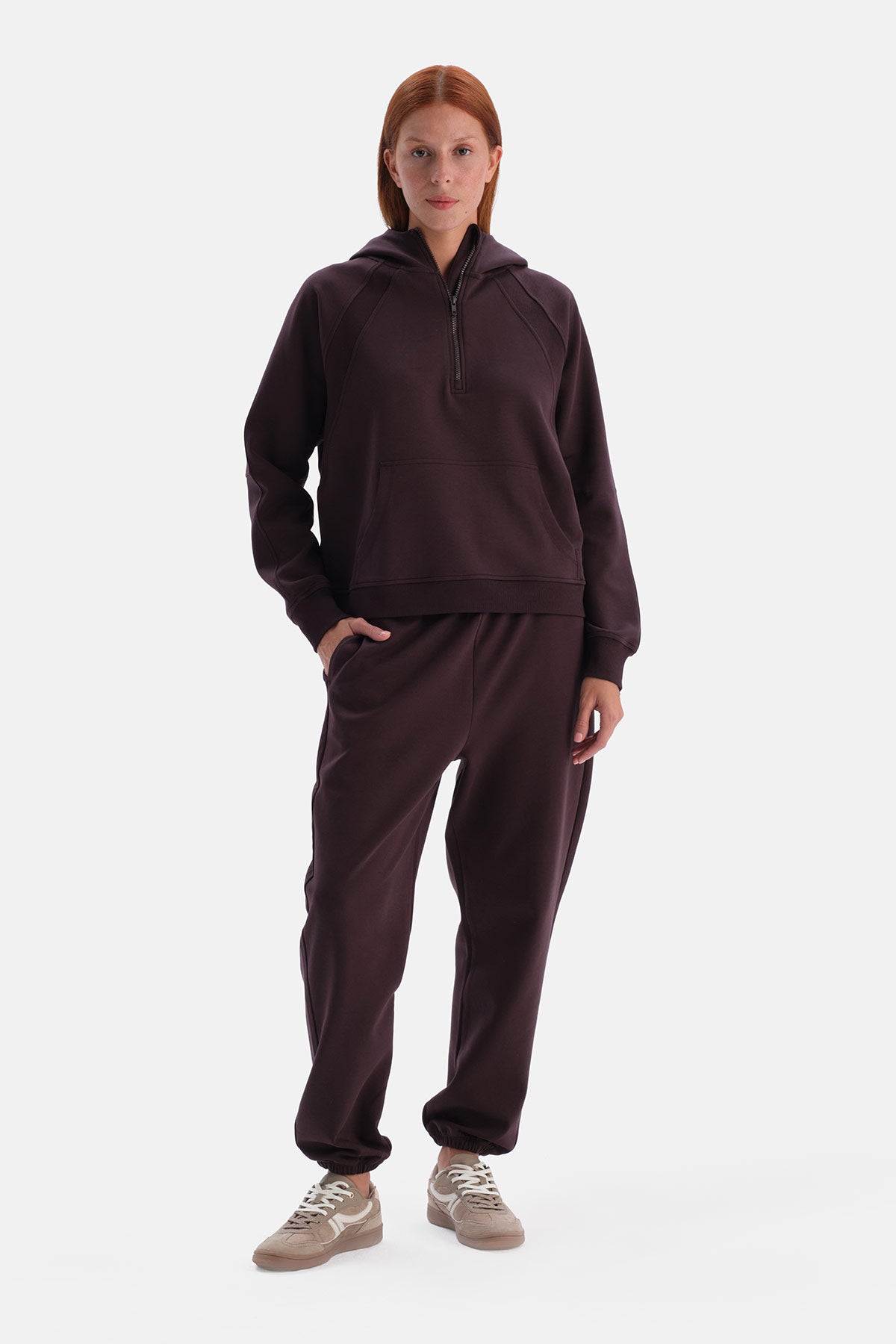 Kahverengi Kapşonlu Sweatshirt