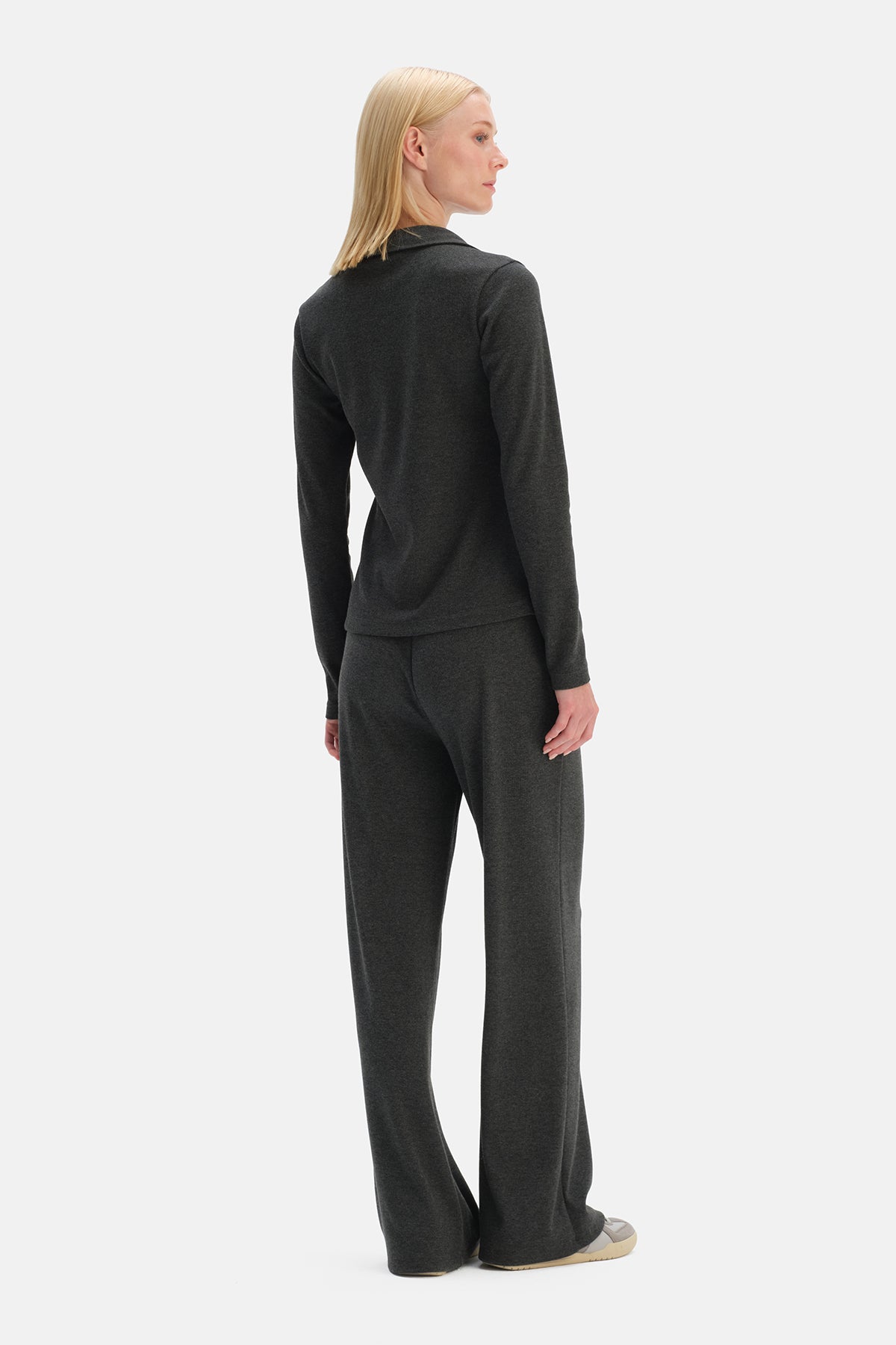 Gri Melanj Basic Rib Pantolon