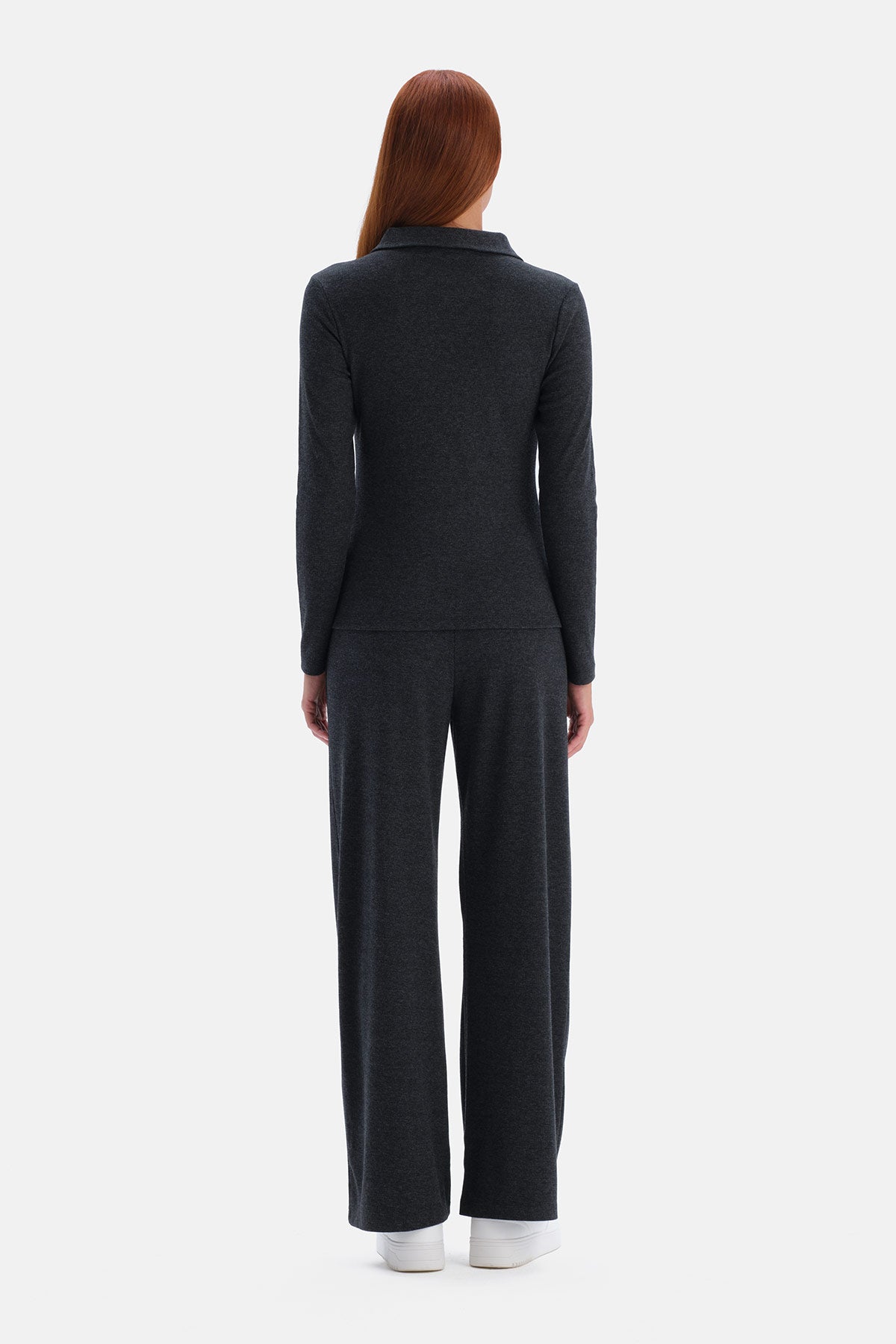 Gri Melanj Basic Rib Pantolon