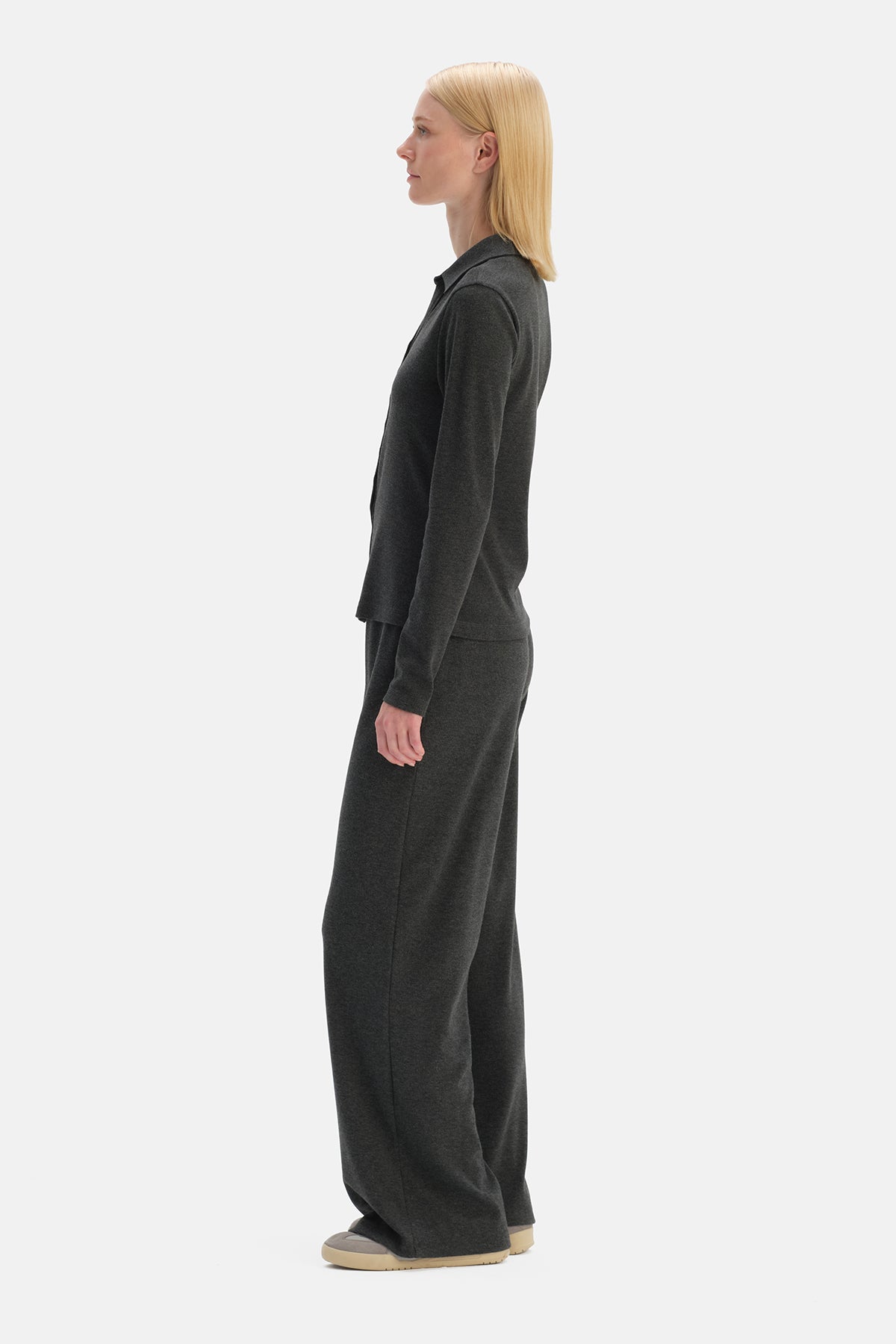 Gri Melanj Basic Rib Pantolon