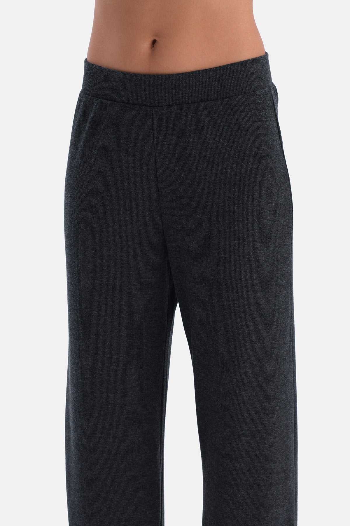 Gri Melanj Basic Rib Pantolon