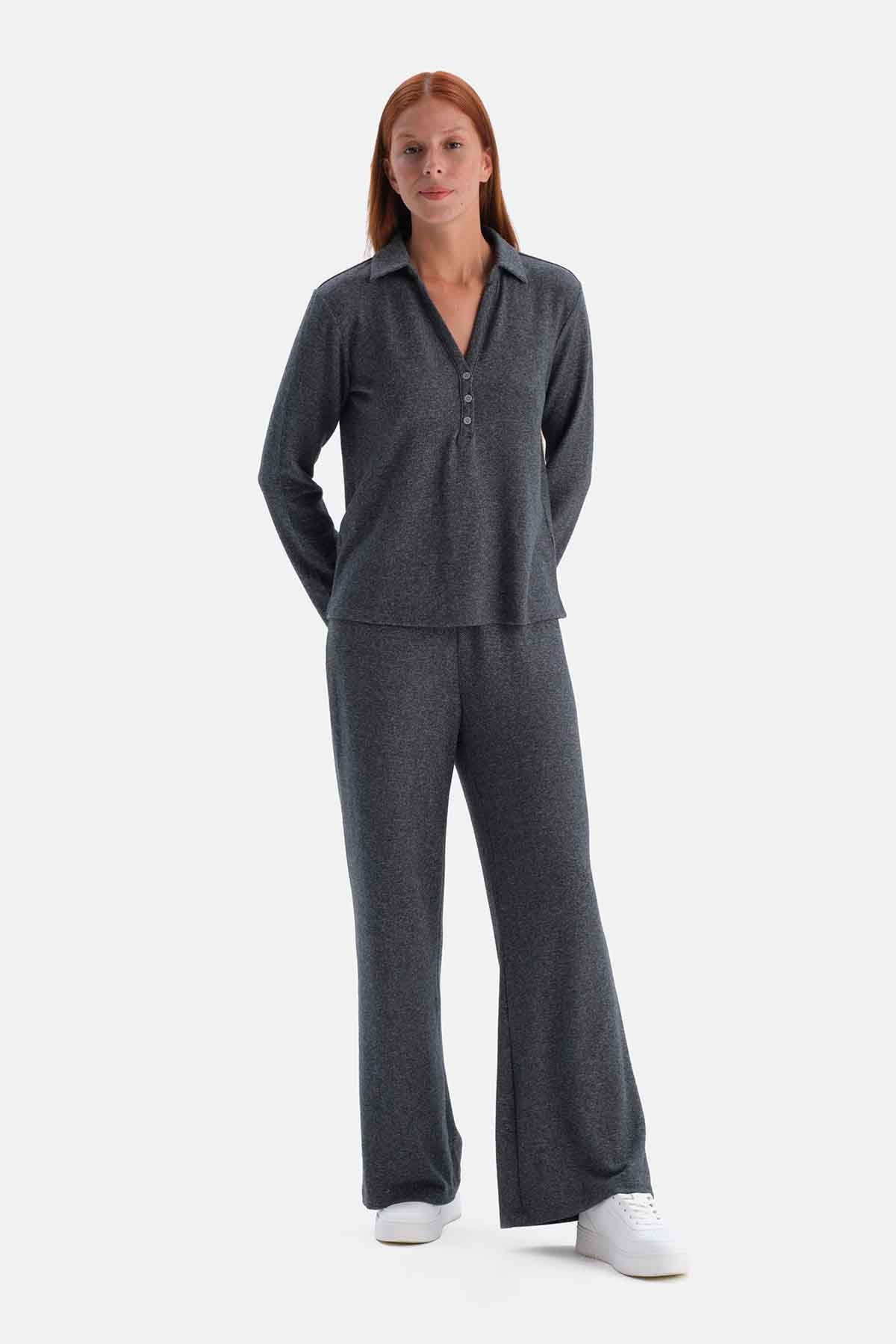 Antrasıt Bol Paça Basic Pantolon