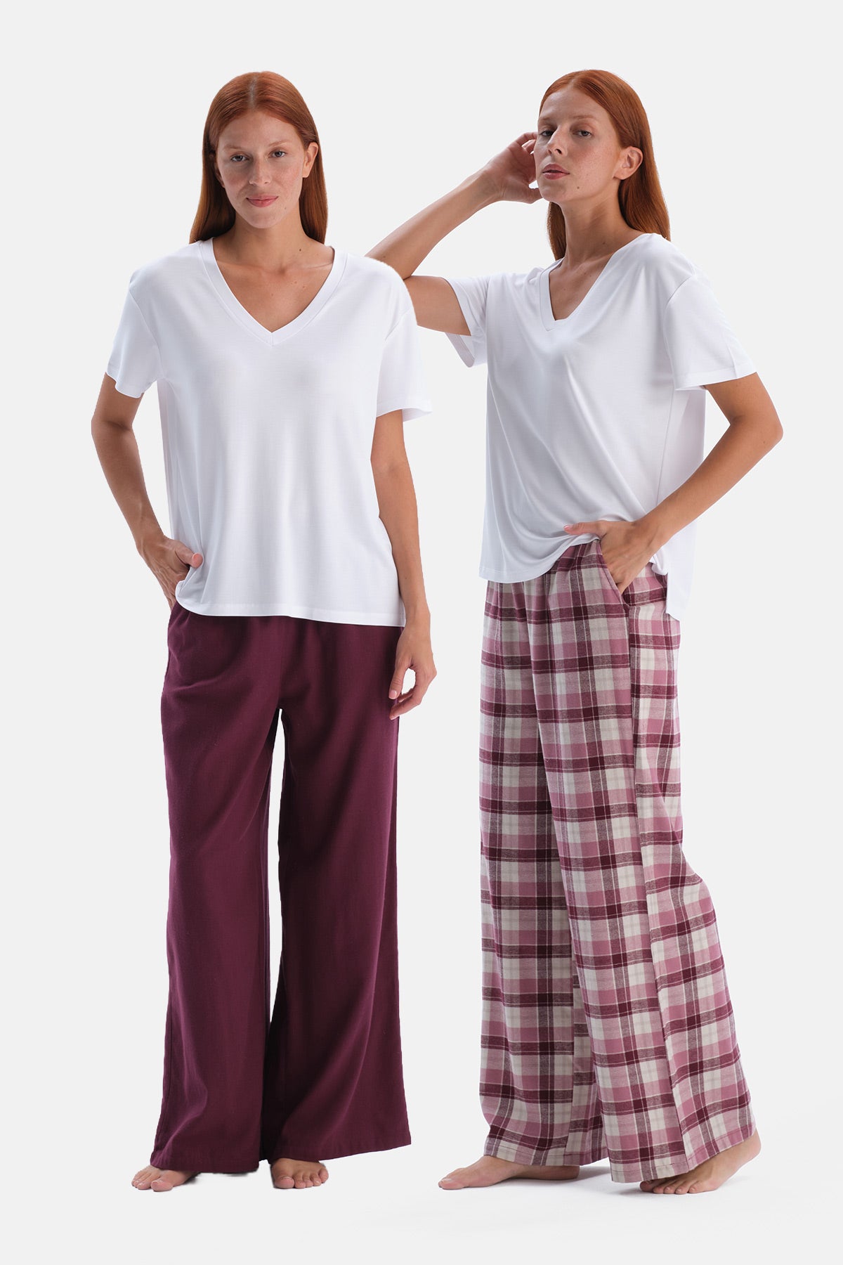 Mürdüm Ekose Flanel İkili Pantolon