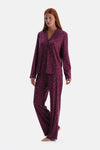 Bordo Çizgili Ve Kalpli Gömlek Pantolon Takımı