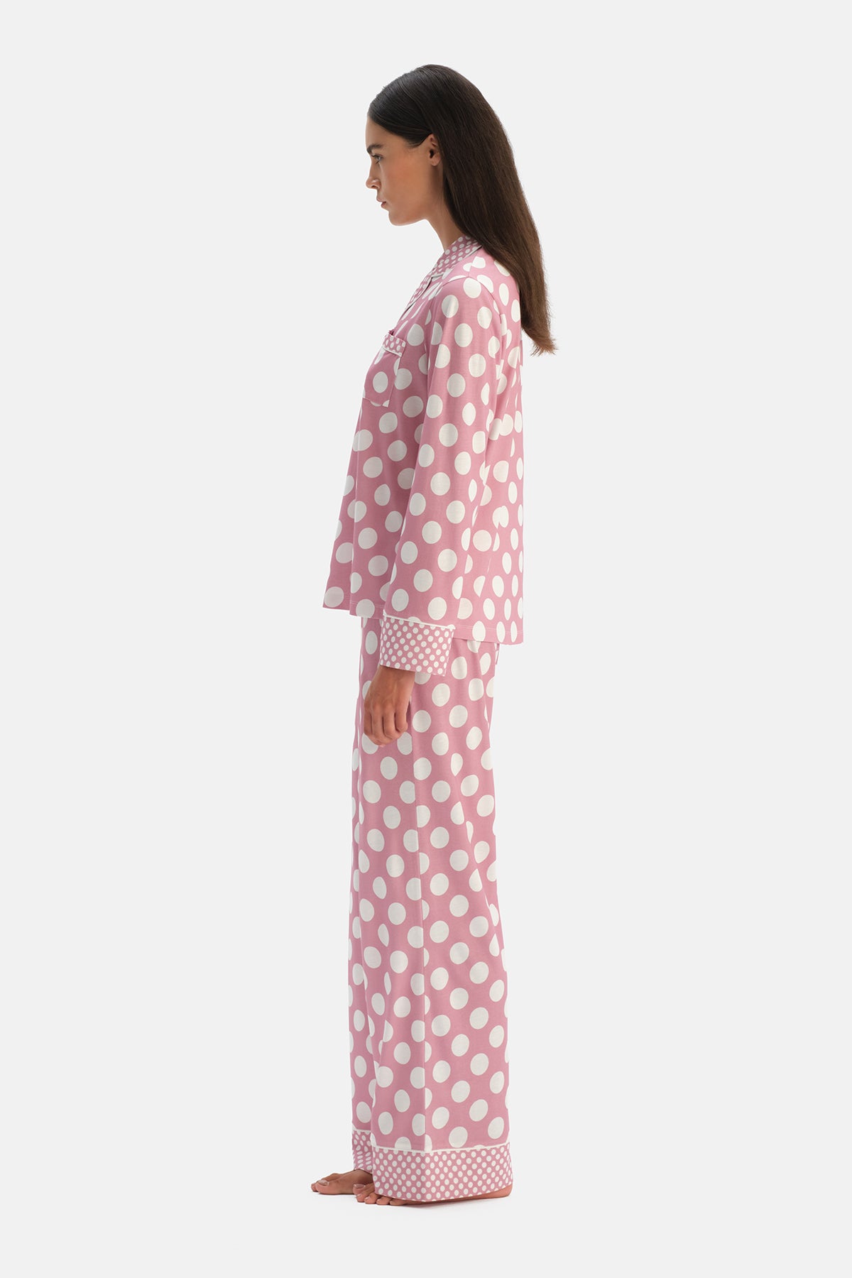 Pembe Puan Desenli Gömlek Pantolon Takım