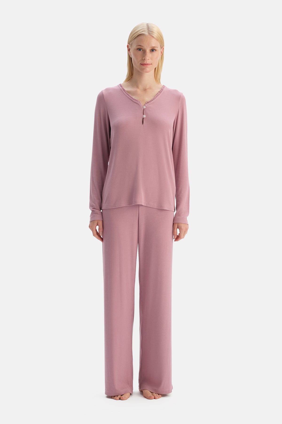 Pembe Viskon Kaşkorse Tişört Pantolon Takım