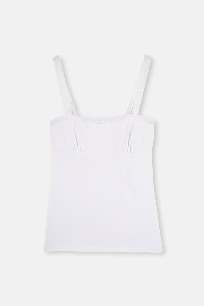 Beyaz Geniş Yaka Kalın Askılı Penye Kadın Atlet