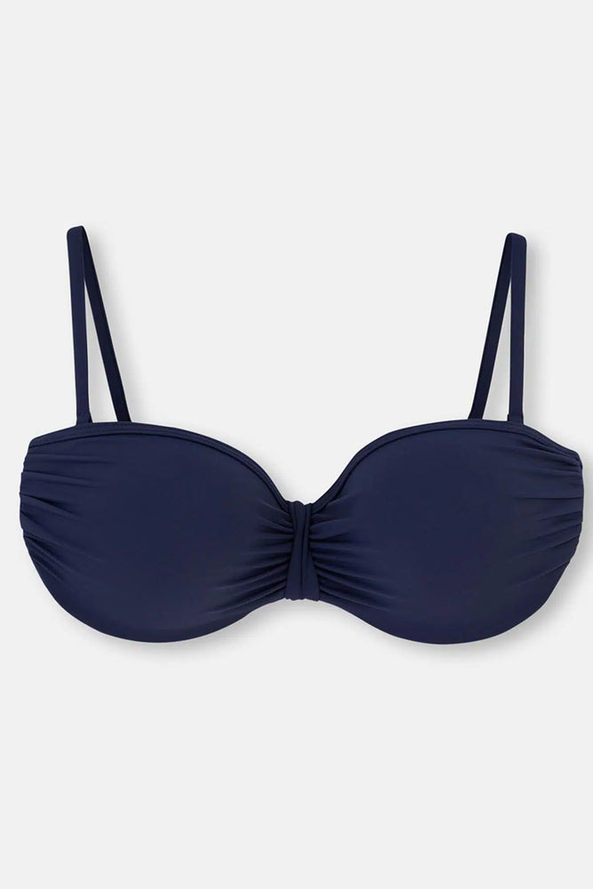 Lacivert Dolgulu Kaplı Luplu Straplez Tek Bikini Üst