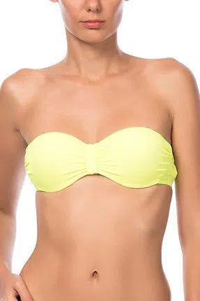 Sarı Dolgulu Kaplı Luplu Straplez Tek Bikini Üst