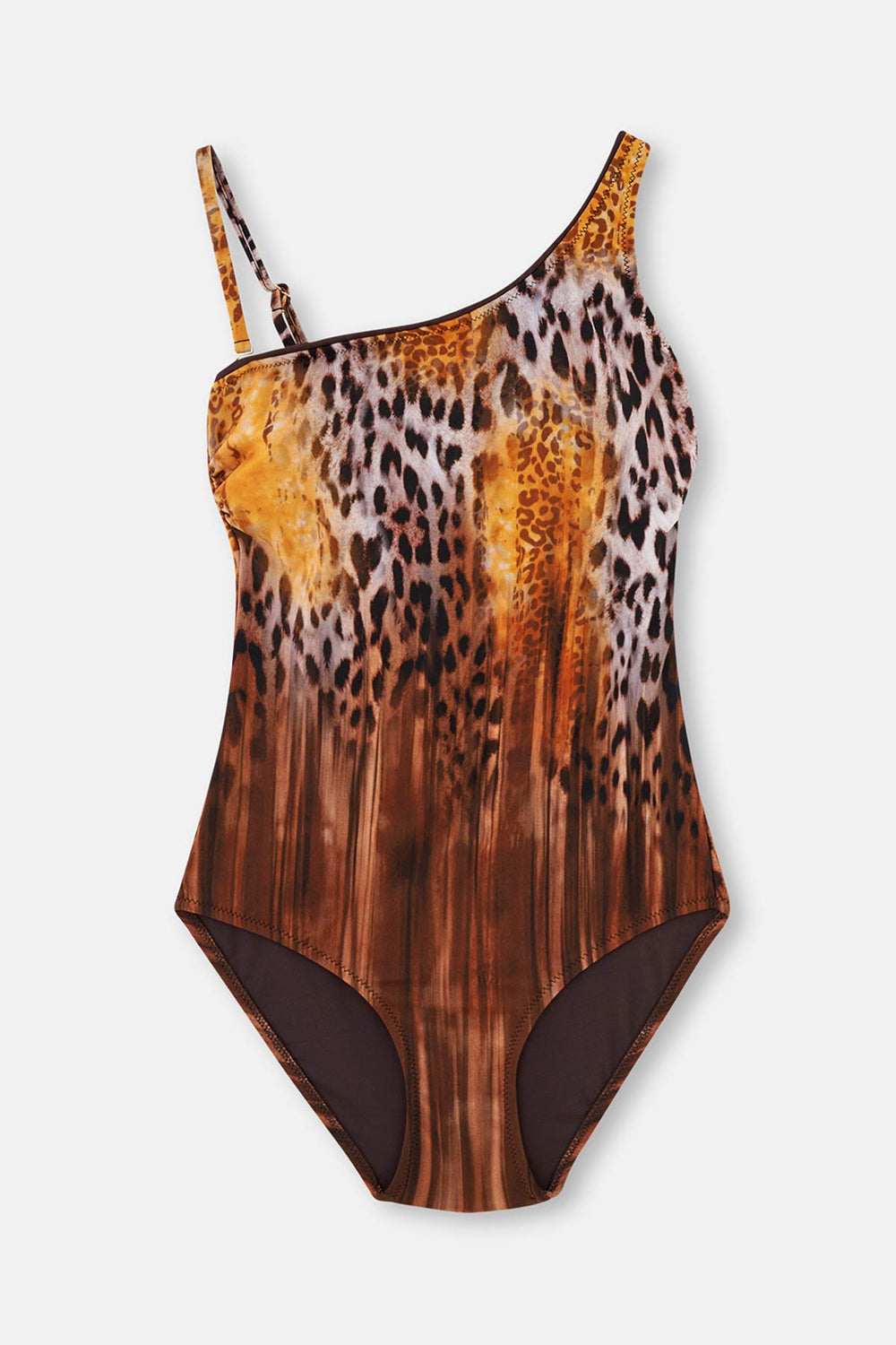 Sarı Leopar Desenli Tek Omuz Mayo