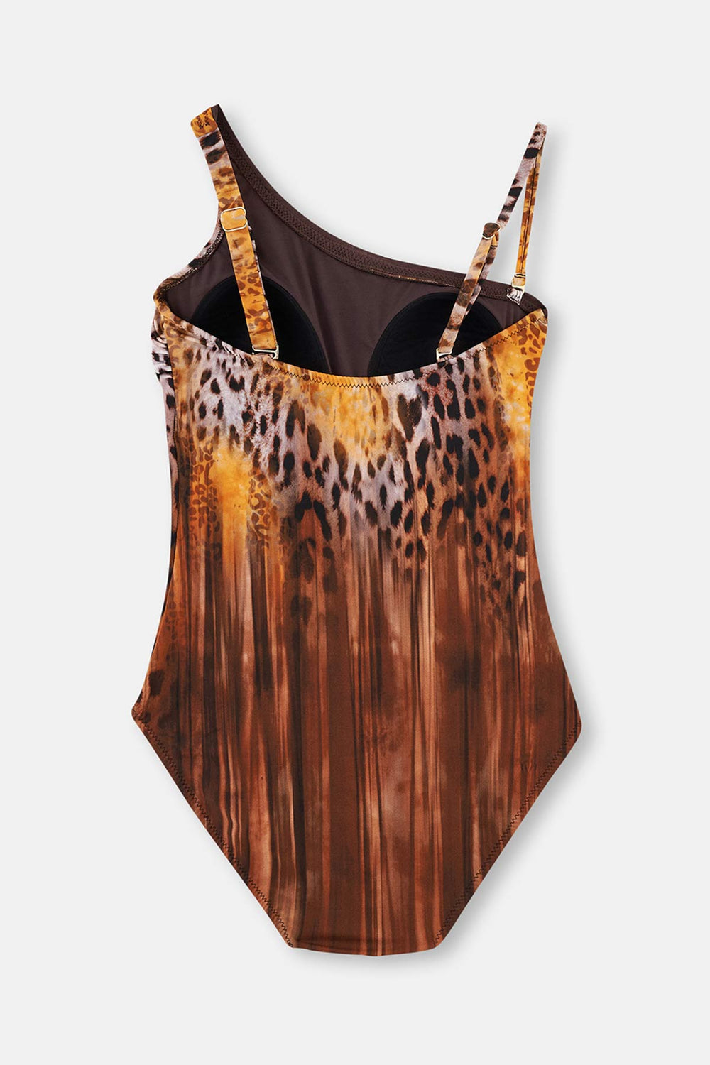 Sarı Leopar Desenli Tek Omuz Mayo