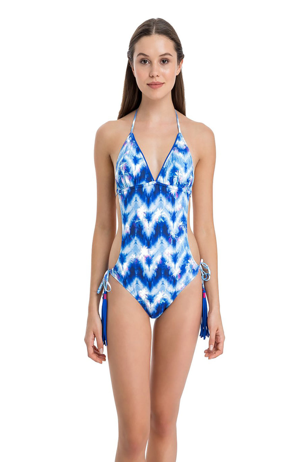 Saks V Yaka Ip Bağlı Püsküllü Dsenli Mayokini